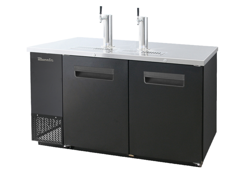 Keg Cooler - 2 Doors Keg Cooler, Black Finish Exterior, (2) 1/2 Barrels Capacity, 59"W x 27"D, R-290 Refrigerant, Blue Air-FSE