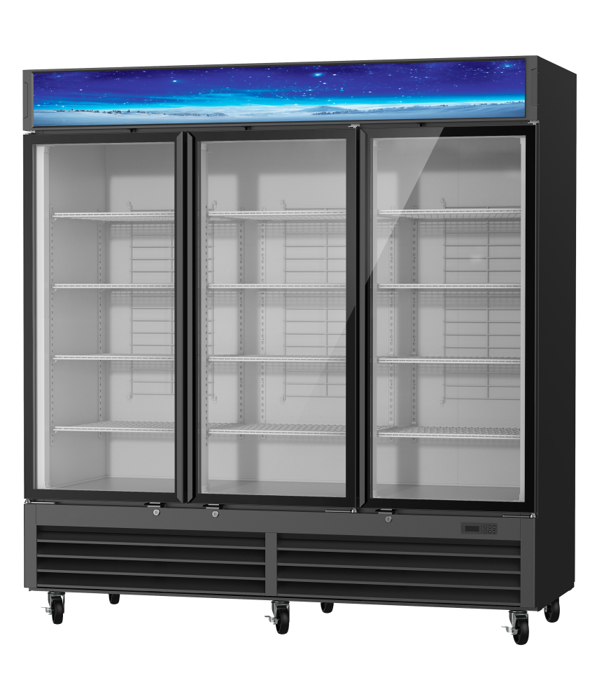 Korean-Made - Glass Door Merchandiser (Freezer), 72 CuFt. 3 Glass Doors Freezer (Swing), Black
, Blue Air-FSE