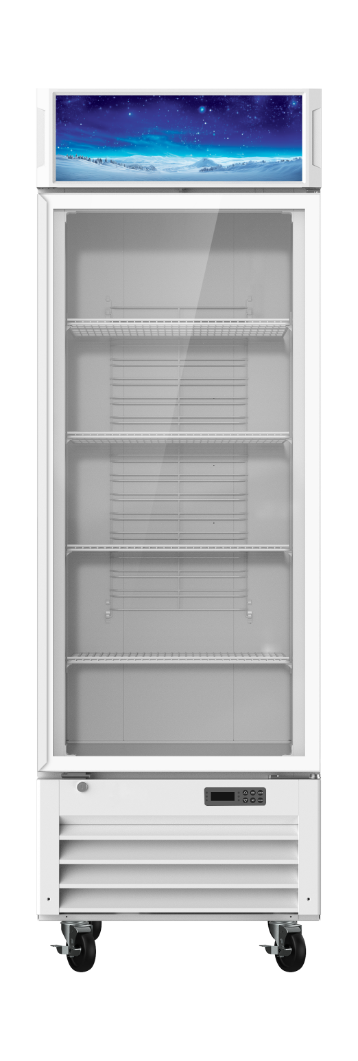 Korean-Made - Glass Door Merchandiser (Refrigerator), 23 CuFt. 1 Glass Door Refrigerator (Swing), White, Blue Air-FSE