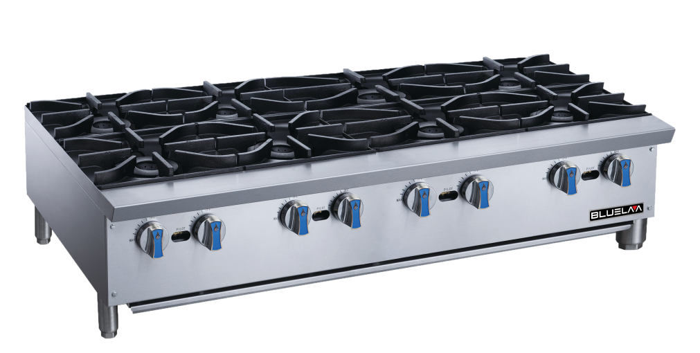 Hot Plate - Countertop, Heavy Duty Stainless Steel construction, Eight Lift-Off Burner, Gas (48"W x 28-3/4"D x 13-3/8"H), 224,000 BTU/H, Blue Air-FSE