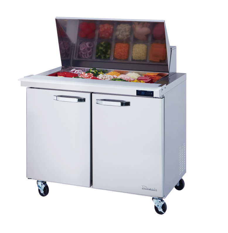 Mega Top - 2 Doors All Stainless Prep Table with (15) 1/6 Pans - 36"W, 9.2 Cu./Ft., R-290 Refrigerant, Blue Air-FSE