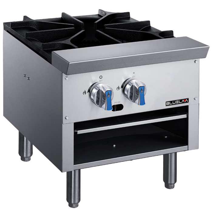 Stock Pot - Low Stock Pot, Single Three Ring Burner, Stainless Steel Pilots and tubing, Gas (18"W x 24-1/4"D x 18"H), 80,000 BTU/H, Blue Air-FSE