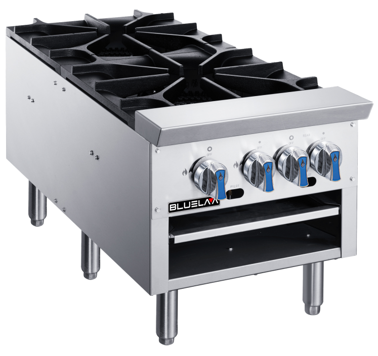 Stock Pot - Low Stock Pot, Two Three Ring Burners, Stainless Steel Pilots and tubing, Gas (18W x 42-1/4"D x 18"H), 160,000 BTU/H, Blue Air-FSE