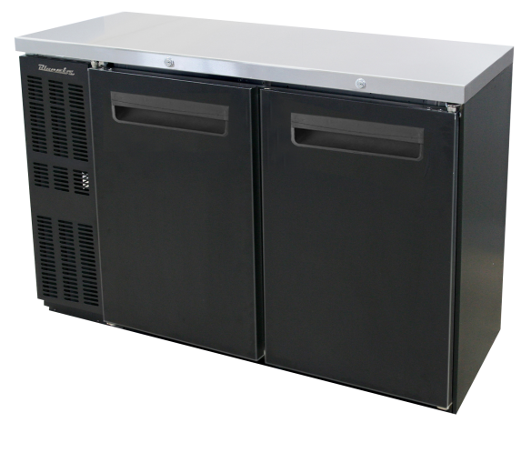 Narrow Back Bar - 2 Doors Narrow Back Bar Cooler, Black Finish Exterior, 48-1/4"W x 24"D, R-290 Refrigerant, Blue Air-FSE