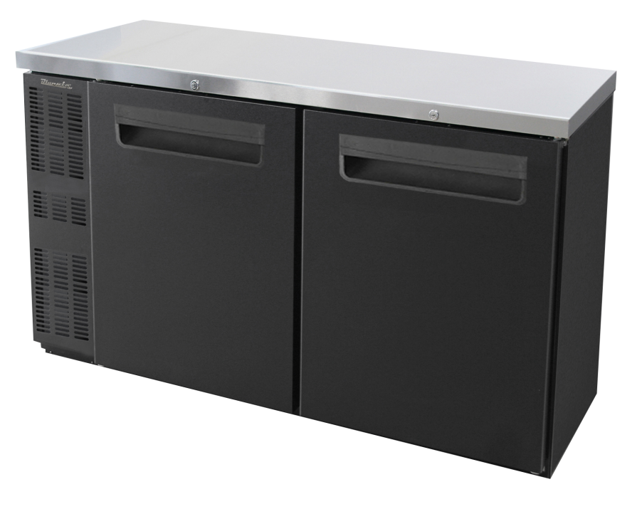 Narrow Back Bar - 2 Doors Narrow Back Bar Cooler, Black Finish Exterior, 60-1/4"W x 24"D, R-290 Refrigerant, Blue Air-FSE