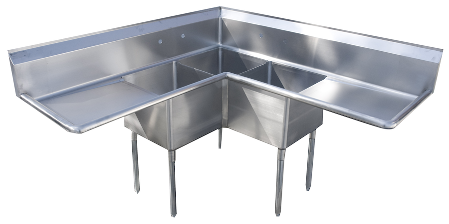 Prep and Corner Sink - 3 Comp./2 DB, Bowl (18"W x 18"D x 12"H) "Corner Sink", Blue Air-FSE