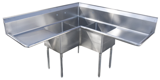 Prep and Corner Sink - 3 Comp./2 DB, Bowl (18"W x 18"D x 12"H) "Corner Sink", Blue Air-FSE