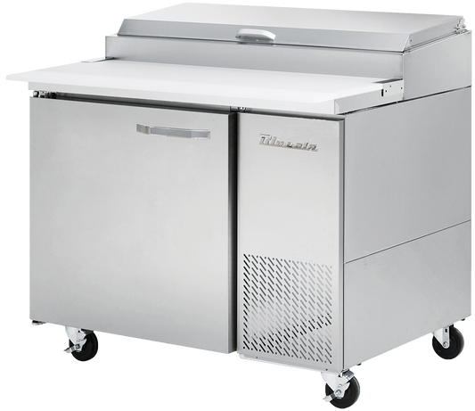 Pizza Prep Table - 1 Door All Stainless Pizza Prep Table, 44-1/2"W, 11.3 Cu./Ft. - (6) 1/3 Pans - By Others, R-290 Refrigerant, Blue Air-FSE