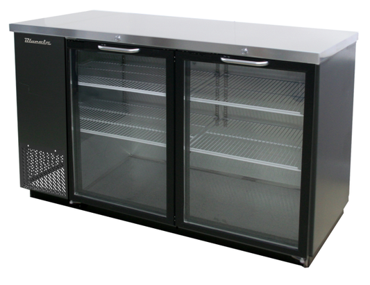 Back Bar - 2 Glass Doors Back Bar Cooler, Black Finish Exterior, 59"W x 27"D, R-290 Refrigerant, Blue Air-FSE