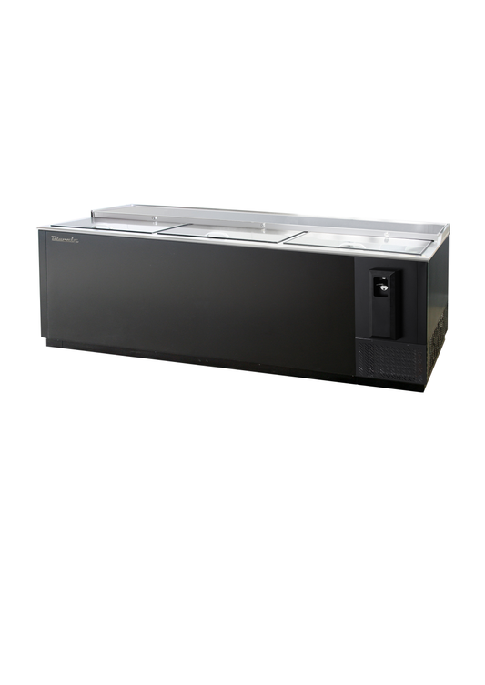 Bottle Cooler - Bottle Cooler 3 Slide Tops, Black Finish Exterior, 95"W x 28-1/2"D, R-290 Refrigerant, Blue Air-FSE