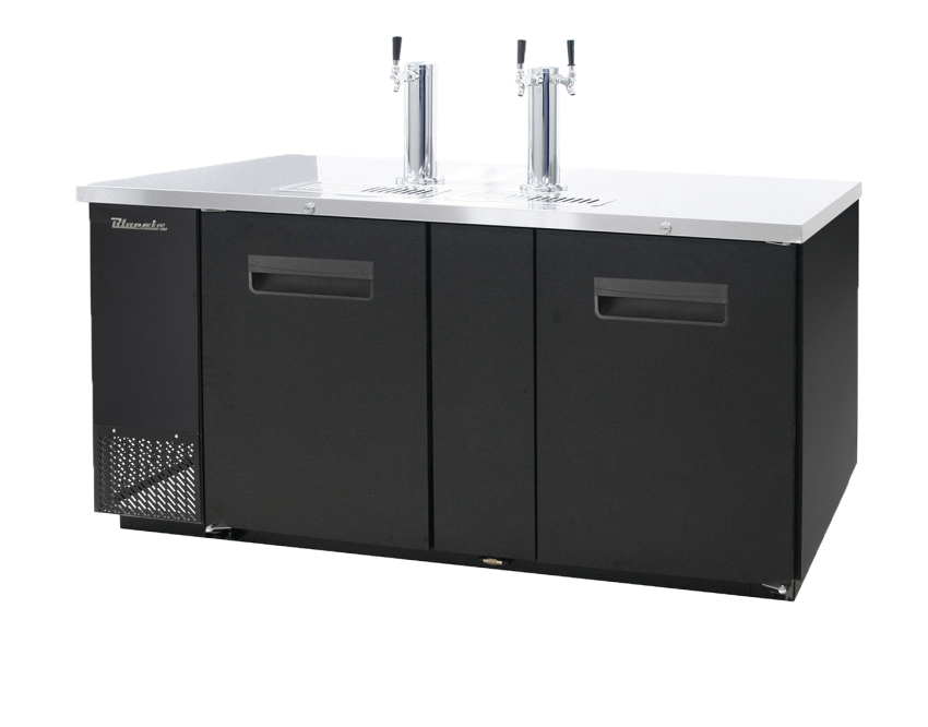 Keg Cooler - 2 Doors Keg Cooler, Black Finish Exterior, (3) 1/2 Barrels Capacity, 69"W x 27"D, R-290 Refrigerant, Blue Air-FSE
