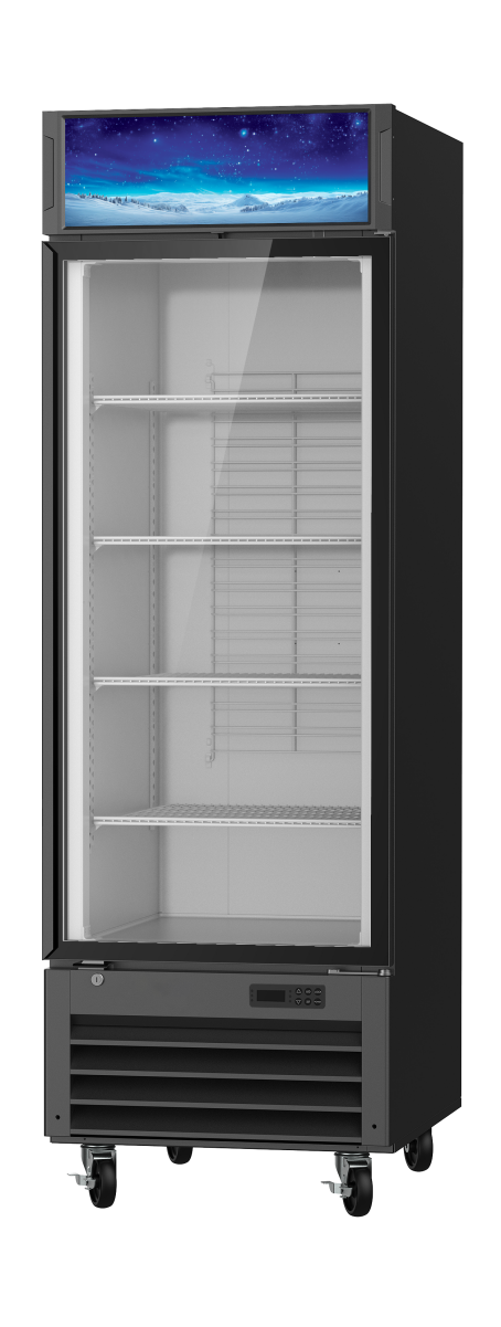Korean-Made - Glass Door Merchandiser (Freezer), 23 CuFt. 1 Glass Door Freezer (Swing), Black, Blue Air-FSE