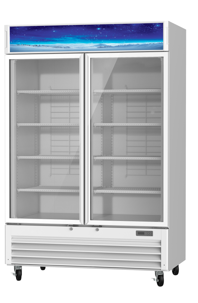 Korean-Made - Glass Door Merchandiser (Freezer), 49 CuFt. 2 Glass Doors Freezer (Swing), White, Blue Air-FSE