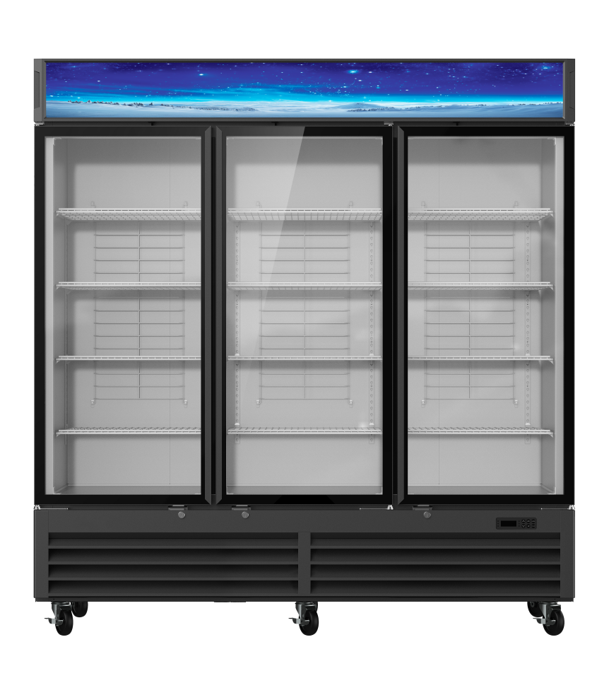 Korean-Made - Glass Door Merchandiser (Refrigerator), 72 CuFt. 3 Glass Doors Refrigerator (Swing), Black, Blue Air-FSE