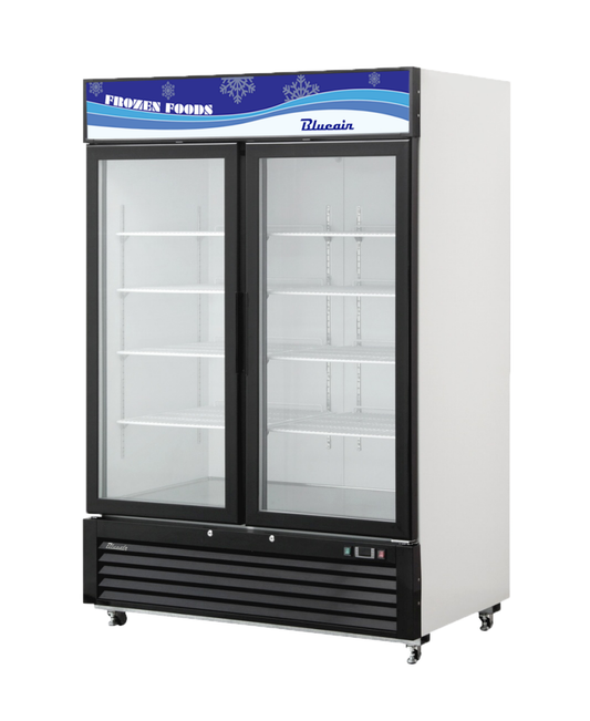 Glass Door Merchandiser - 49 Cu./Ft. 2 Glass Doors Freezer (Swing), R-290 Refrigerant, New Logo, Blue Air-FSE
