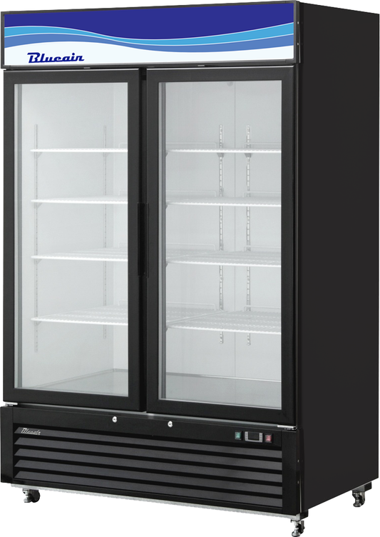 Glass Door Merchandiser - 49 Cu./Ft. 2 Glass Doors Freezer (Swing), Black Exterior, R-290 Refrigerant, New Logo, Blue Air-FSE