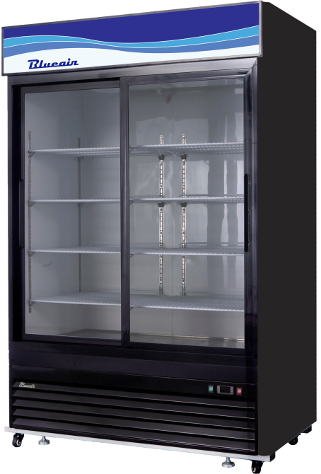 Glass Door Merchandiser - 48 Cu./Ft. 2 Glass Doors Refrigerator (Sliding), Black Exterior, R-290 Refrigerant, New Logo, Blue Air-FSE