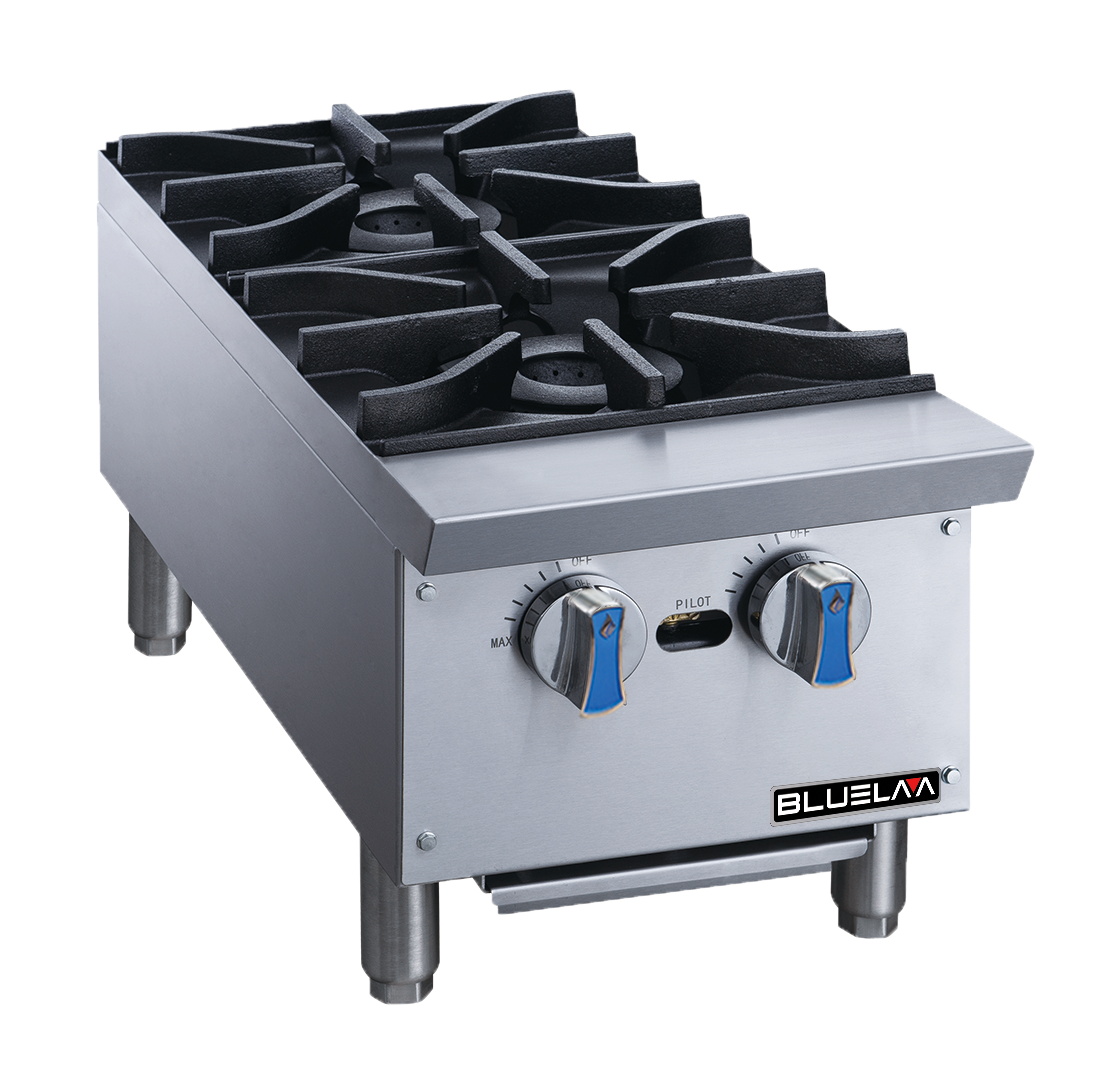 Hot Plate - Countertop, Heavy Duty Stainless Steel construction, Two Lift-Off Burner, Gas (12"W x 28-3/4"D x 13-3/8"H), 56,000 BTU/H, Blue Air-FSE