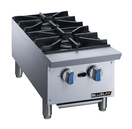 Hot Plate - Countertop, Heavy Duty Stainless Steel construction, Two Lift-Off Burner, Gas (12"W x 28-3/4"D x 13-3/8"H), 56,000 BTU/H, Blue Air-FSE