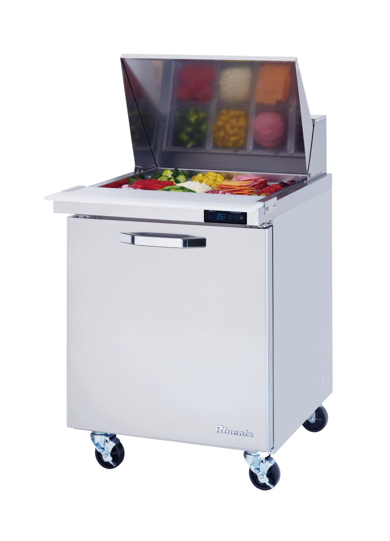Mega Top - 1 Door All Stainless Prep Table with (9) 1/6 & (3) 1/9 Pans - 28"W, 7 Cu./Ft., R-290 Refrigerant, Blue Air-FSE