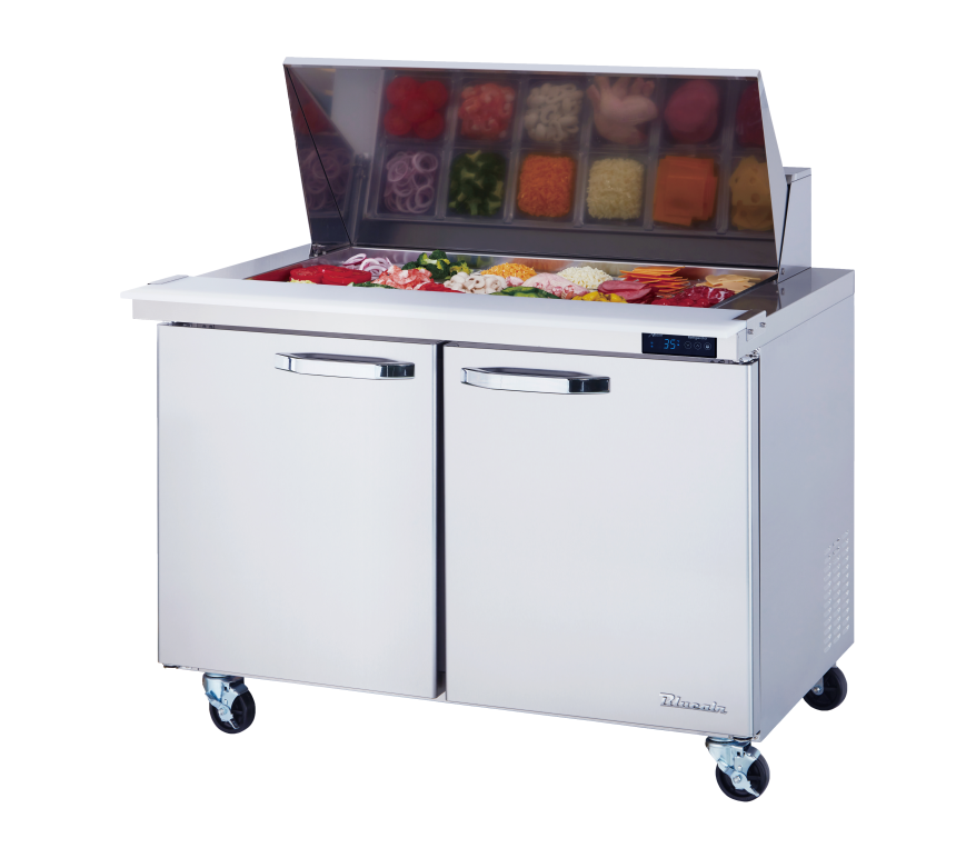 Mega Top - 2 Doors All Stainless Prep Table with (18) 1/6 Pans - 48"W, 13 Cu./Ft., R-290 Refrigerant, Blue Air-FSE