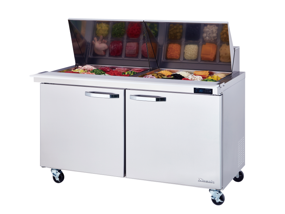 Mega Top - 2 Doors All Stainless Prep Table with (24) 1/6 Pans - 60"W, 16.5 Cu./Ft., R-290 Refrigerant, Blue Air-FSE