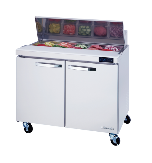 Prep Table - 2 Doors All Stainless Prep Table with (10) 1/6 Pans - 36"W, 9.2 Cu./Ft., R-290 Refrigerant, Blue Air-FSE