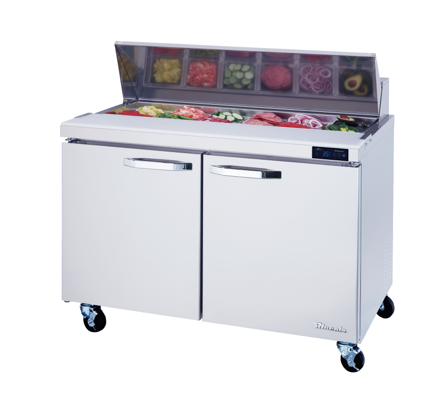 Prep Table - 2 Doors All Stainless Prep Table with (12) 1/6 Pans - 48"W, 13 Cu./Ft., R-290 Refrigerant, Blue Air-FSE