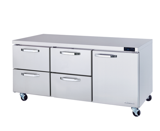 Undercounter REF Drawer Model - 4 Drawers 1 Door (R) All Stainless Undercounter Refrigerator - 72"W, 20 Cu./Ft., R-290 Refrigerant, Blue Air-FSE