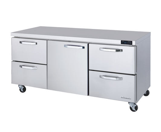 Undercounter REF Drawer Model - 4 Drawers 1 Door (M) All Stainless Undercounter Refrigerator - 72"W, 20 Cu./Ft., R-290 Refrigerant, Blue Air-FSE