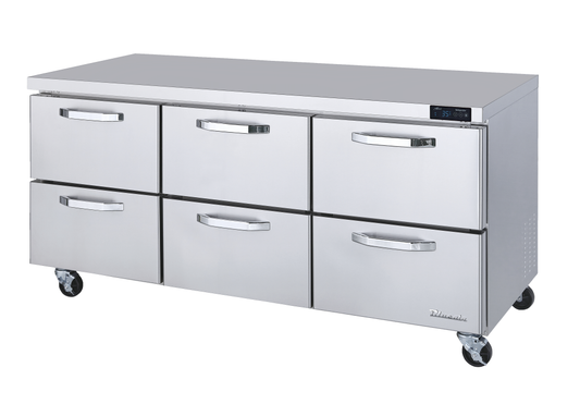 Undercounter REF Drawer Model - 6 Drawers All Stainless Undercounter Refrigerator - 72"W, 20 Cu./Ft., R-290 Refrigerant, Blue Air-FSE