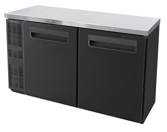 Narrow Back Bar - 2 Doors Narrow Back Bar Cooler, Black Finish Exterior, 60-1/4"W x 24"D, R-290 Refrigerant, Blue Air-FSE