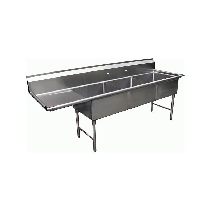 Sink - Three Compartment, 3 Comp./Left DB, Bowl (18"W x 18"D x 12"H) with 3 drain baskets, Blue Air-FSE