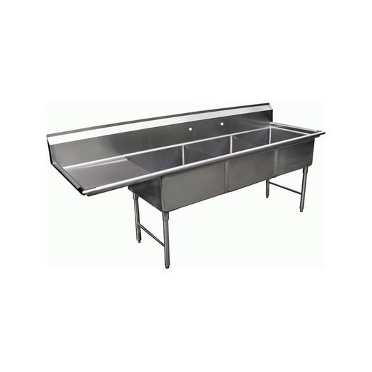 Sink - Three Compartment, 3 Comp./Left DB, Bowl (18"W x 18"D x 12"H) with 3 drain baskets, Blue Air-FSE