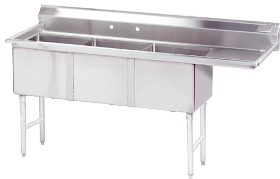 Sink - Three Compartment, 3 Comp./Right DB, Bowl (18"W x 18"D x 12"H) with 3 drain baskets, Blue Air-FSE