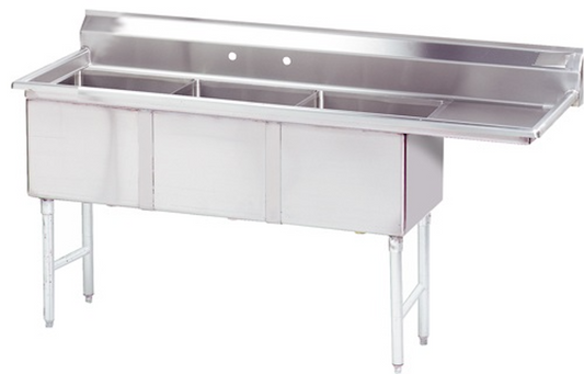 Sink - Three Compartment, 3 Comp./Right DB, Bowl (18"W x 18"D x 12"H) with 3 drain baskets, Blue Air-FSE