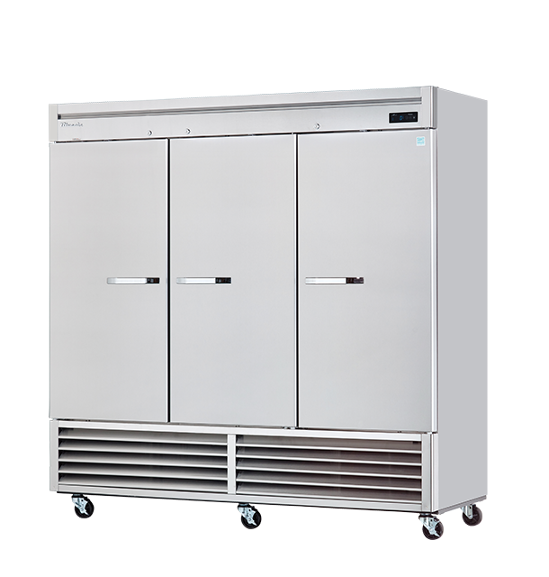 Reach-In FRZ (Bottom Mount) - 3 Solid Doors Stainless Freezer, Bottom-Mount Compressor, R-290 Refrigerant, Energy Star Rated, Blue Air-FSE
