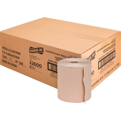 Genuine Joe Embossed Hardwound Roll Towels- Brown - 6ea/case