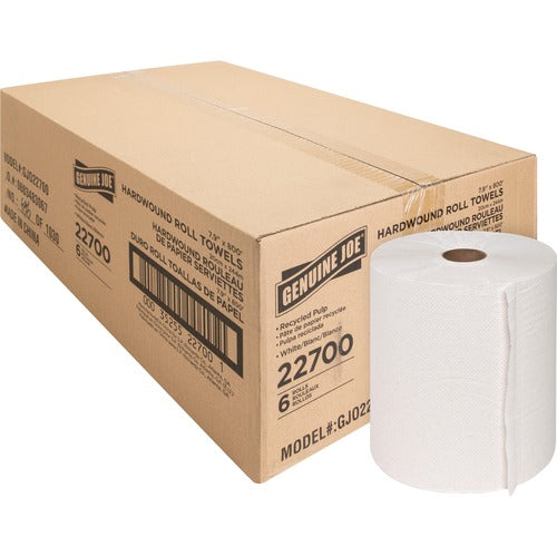 Genuine Joe Hardwound Roll Paper Towels - White - 6ea/case