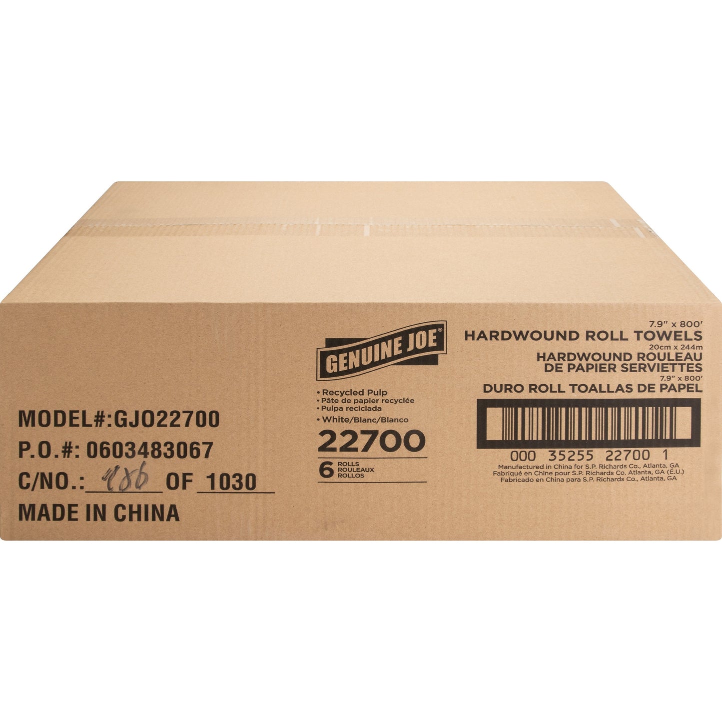 Genuine Joe Hardwound Roll Paper Towels - White - 6ea/case
